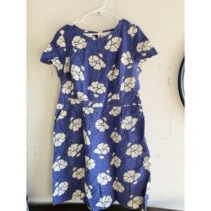 Boden 14R Sierra Textured Blue Floral Dress polka dot short sleeve career